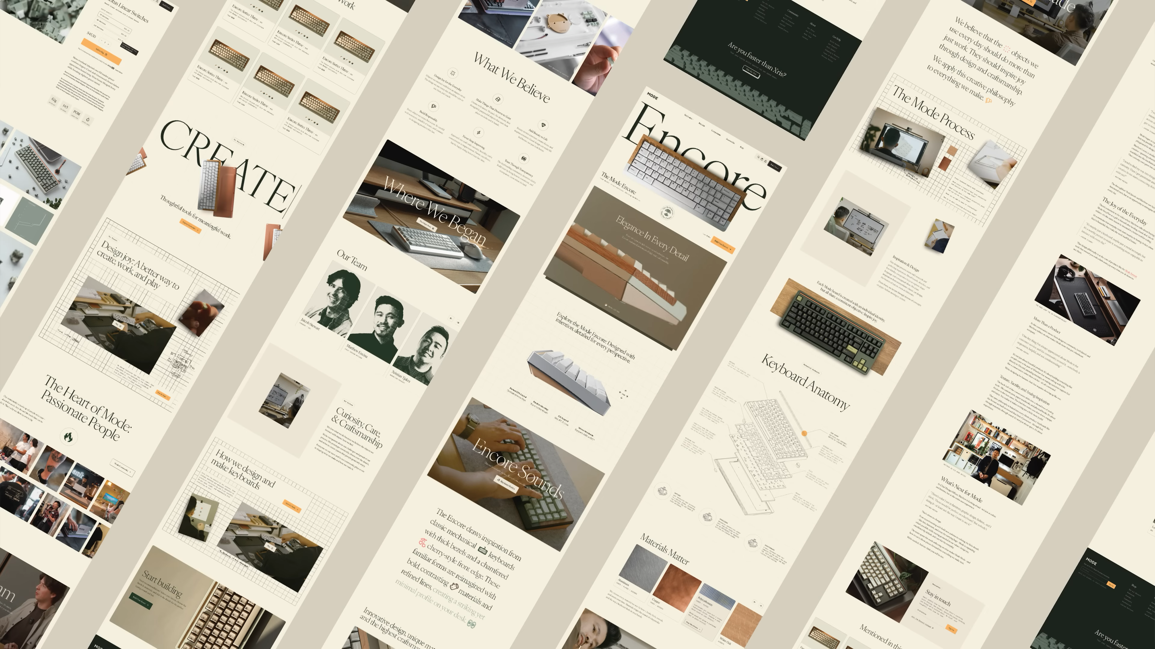 Collage-style screenshot featured in the branding video, showing an overview of multiple Mode website pages and content sections. This visual is used in the film to illustrate how brand guidelines, voice, and design language come together across touchpoints for a seamless, intentional online presence, reinforcing lessons from the video on building a consistent brand ecosystem.