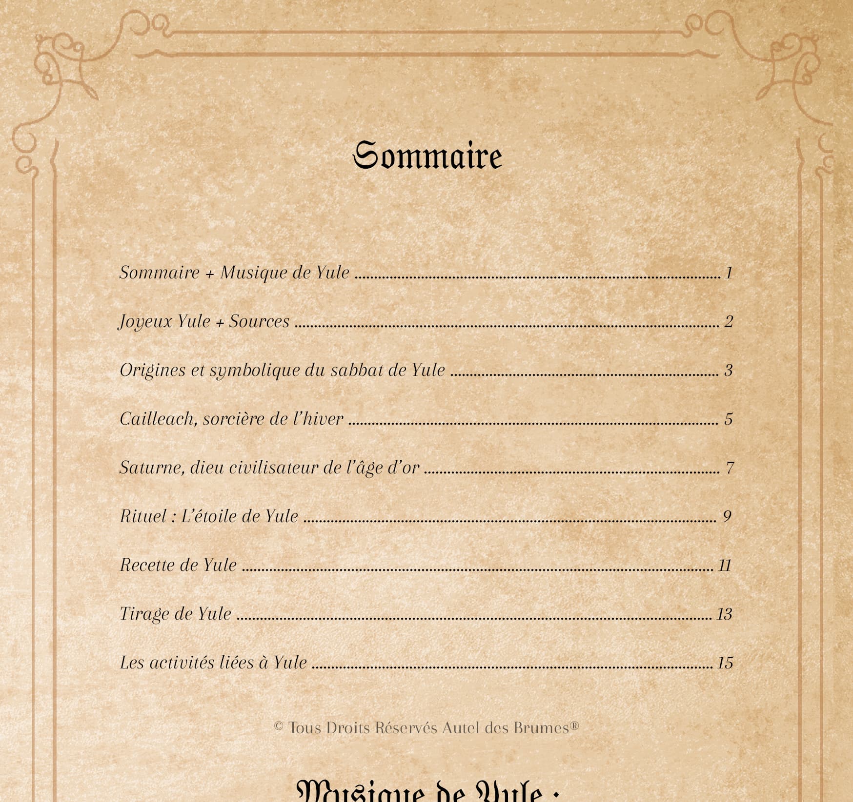 Sommaire Livret-grimoire Yule