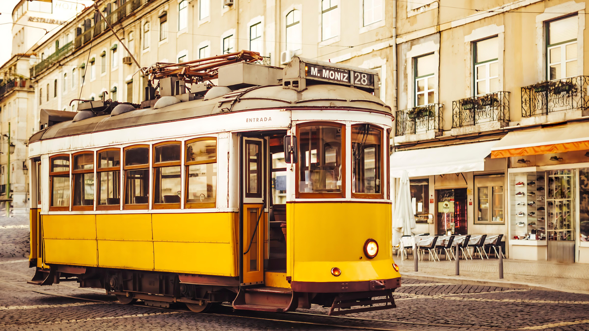 Iconic Tram 28 at Praça Martim Moniz, Lisbon