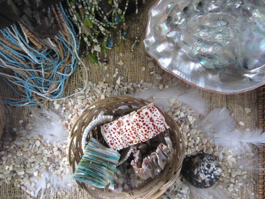 Shell jewelry - props for teaching Scott O'Dell's ISLAND OF THE BLUE DOLPHINS - from LitWits