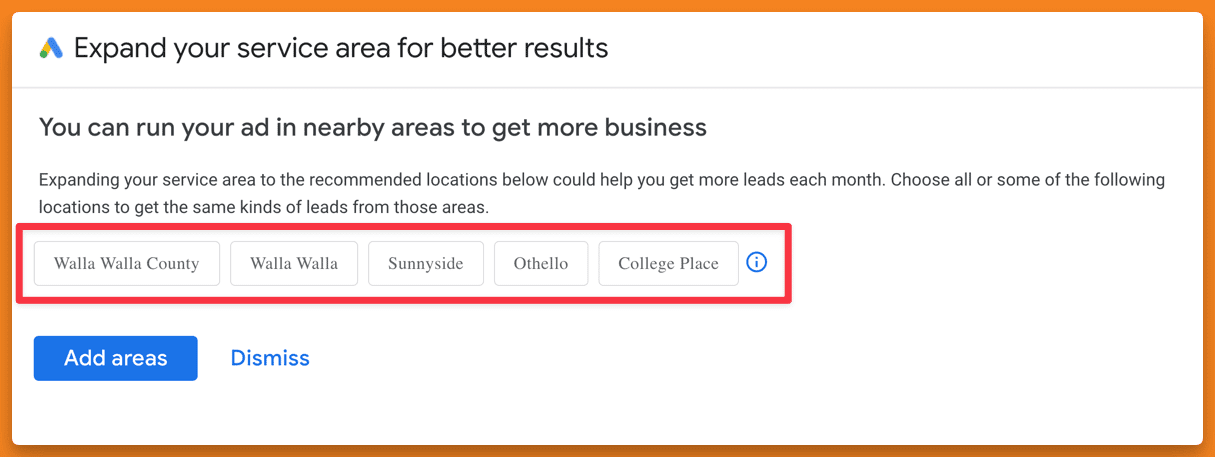 screenshot of Google LSA dashboard