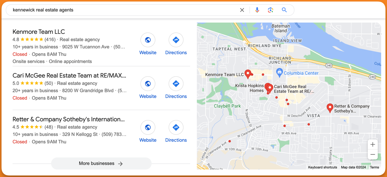 Google local pack screenshot