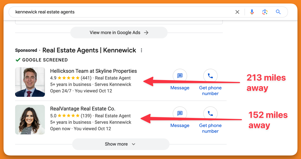 screenshot of far away real estate agents showing up 1st and 2nd 