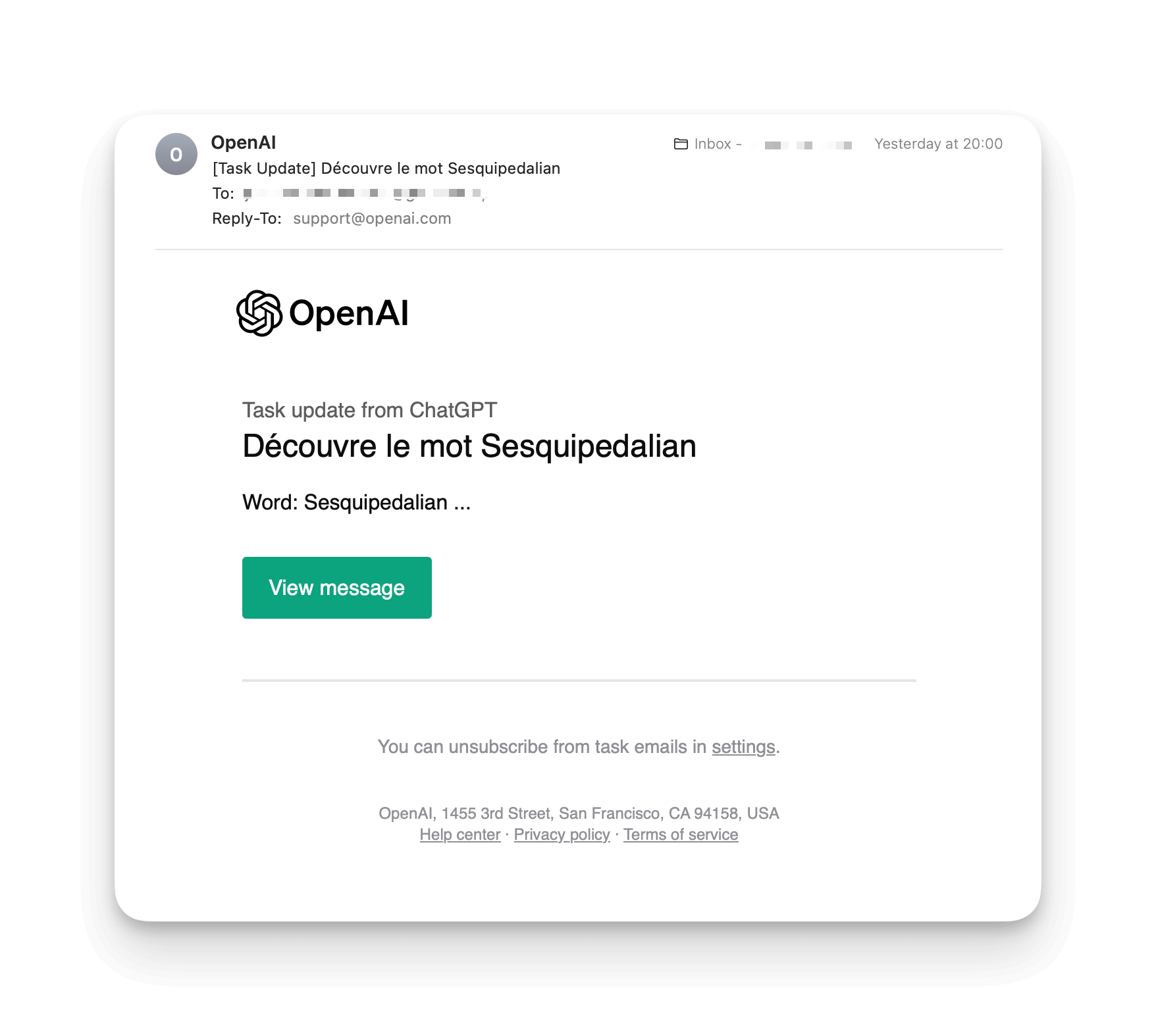 l'email de notification de chatgpt