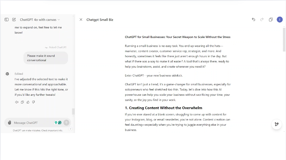 ChatGPT Canvas interface