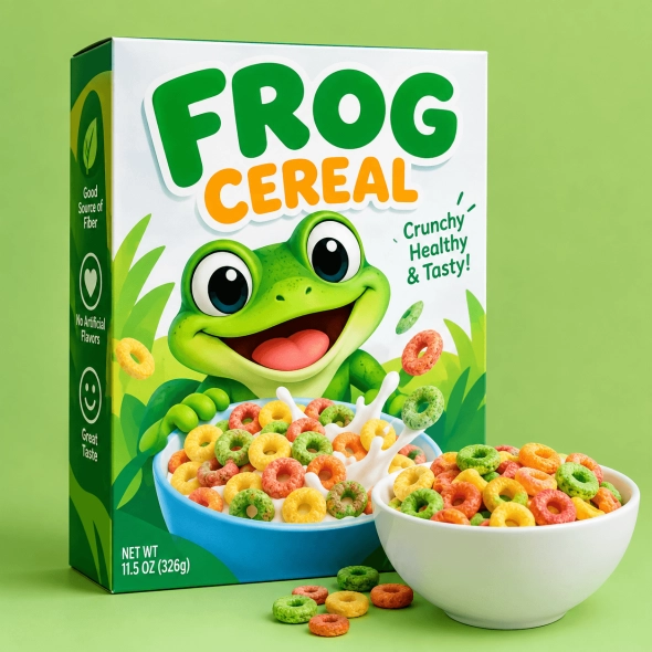 cereal with frog on box