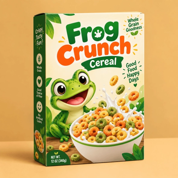 custom cereal with frog on box