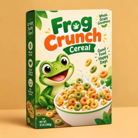 custom cereal with frog on box
