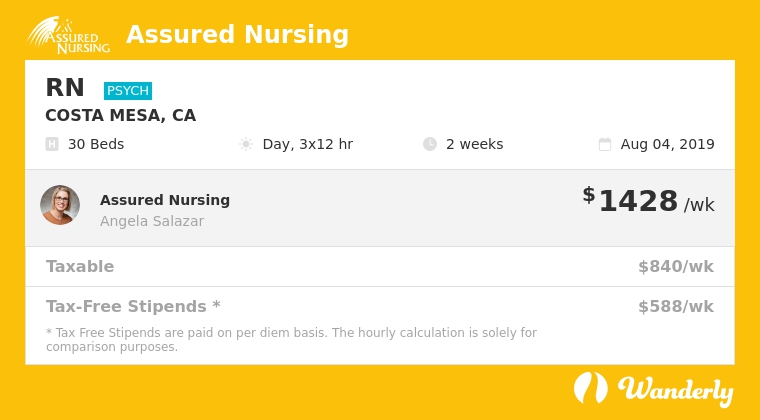 Wanderly Travel Nurse Jobs, Psych, Costa Mesa CA
