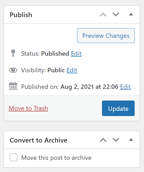 The meta box to move a post/page to the archive.