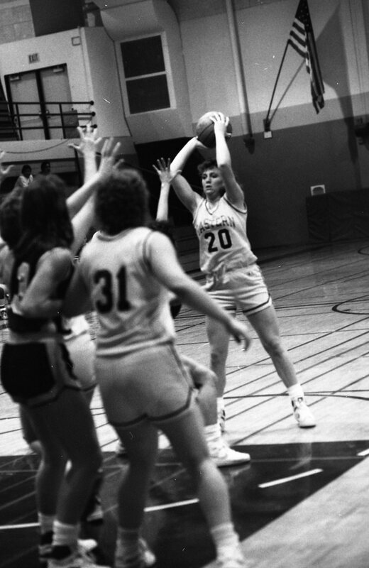 1987 Women's Basketball Action, George Fox at EOSC 17