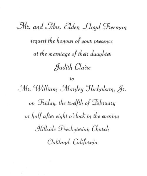 California Wedding Invite, 1954