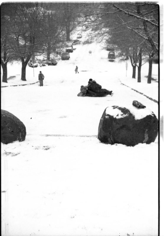 1988 Campus in Winter, Sledding 01