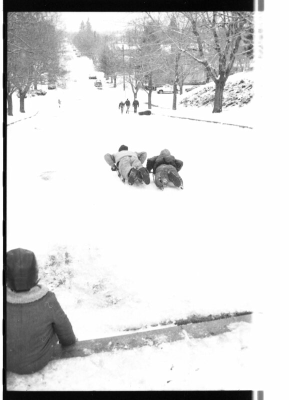 1988 Campus in Winter, Sledding 03