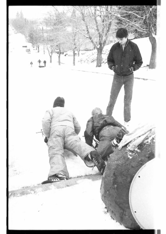 1988 Campus in Winter, Sledding 02