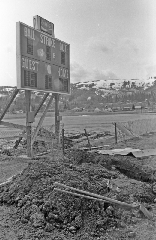 1985 Baseball Field, Scoreboard Installation 07