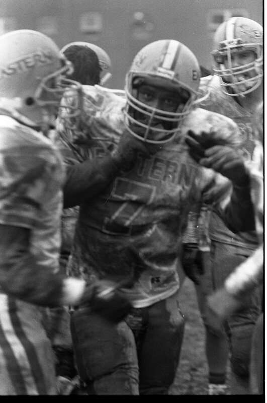 1990 Football Action, EOSC at Pacific University, Muddy 04