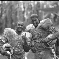 1990 Football Action, EOSC at Pacific University, Muddy 02