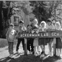 1991 Ackerman Elementary School, Students and Sign 01