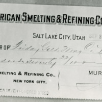 Utah, Smelting Co. Check