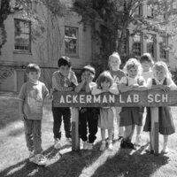 1991 Ackerman Elementary School, Students and Sign 02
