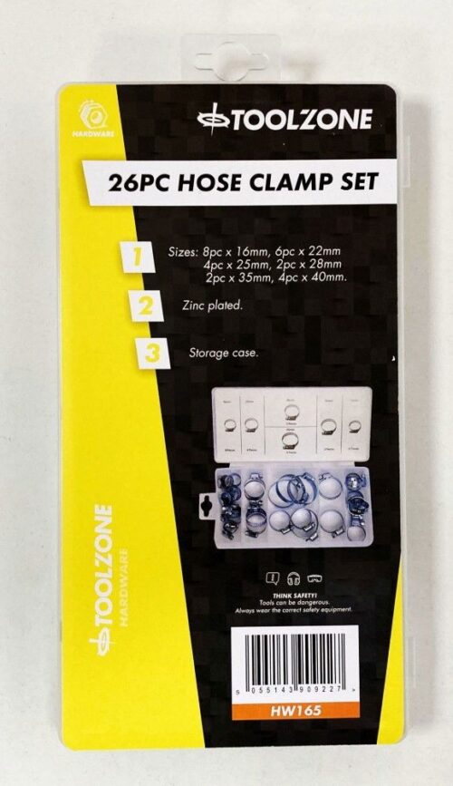 HOSE CLAMP ASSORTMENT 26pc IN STORAGE BOX – TOOLZONE KDPHW165