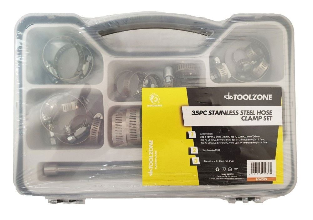 HOSE CLAMP SET 35pc STAINLESS STEEL 8-44mm - TOOLZONE KDPHW039 - Image 3