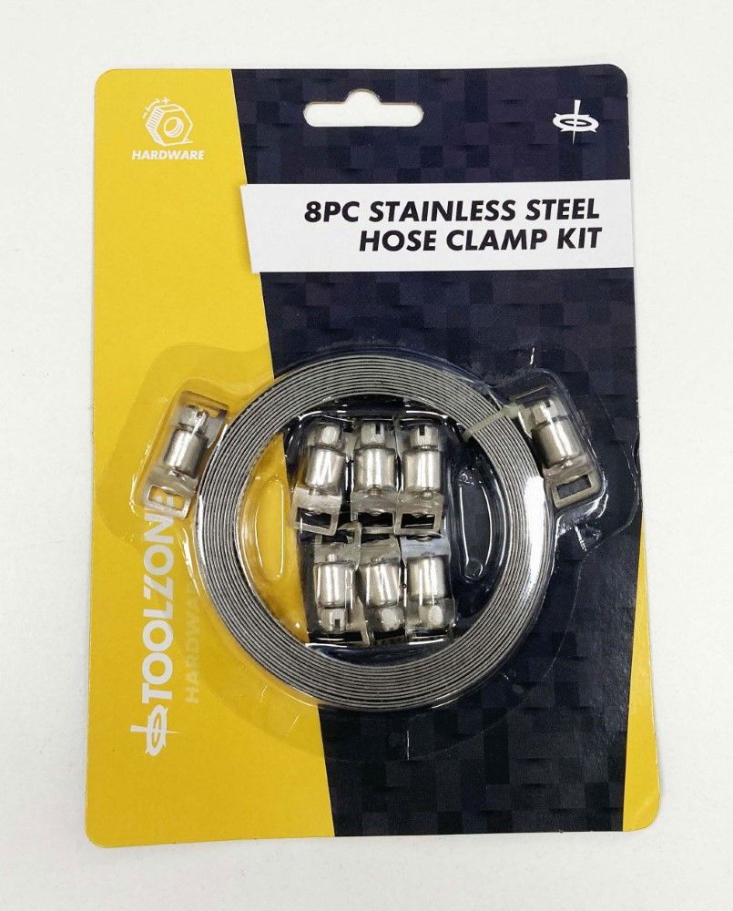 HOSE CLAMP KIT 8pc STAINLESS STEEL 3m x 8mm - TOOLZONE KDPHW135 - Image 2