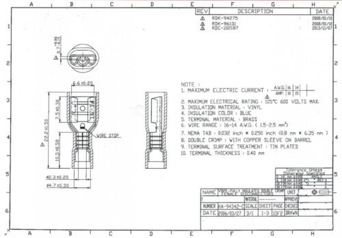 TERMINAL BLUE SPADE FEMALE, PACK OF 100 / T6.3mm, WT12