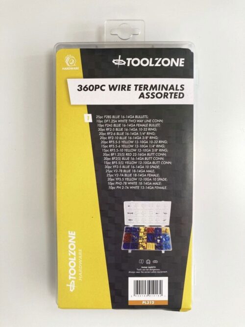 WIRE TERMINALS ASSORTMENT BOX 360PC BRASS 12-10ga 16-14ga 22-16ga – TOOLZONE KDPPL312