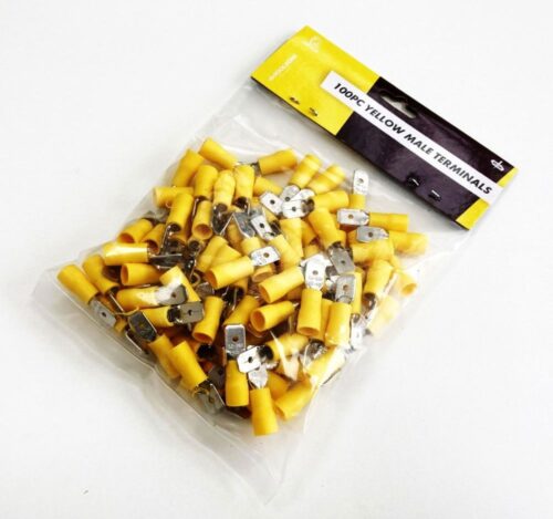 MALE TERMINALS 100PC YELLOW SEMI INSULATED 12-10 awg 6.3mm x 0.4mm – TOOLZONE KDPEL142