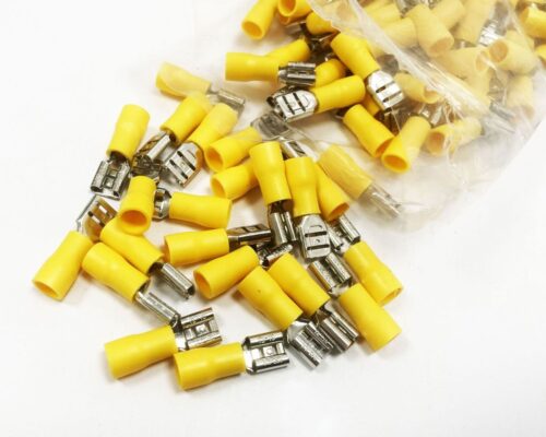 FEMALE TERMINALS 100PC YELLOW SEMI INSULATED 12-10 awg 6.3mm x 0.4mm – TOOLZONE KDPEL141
