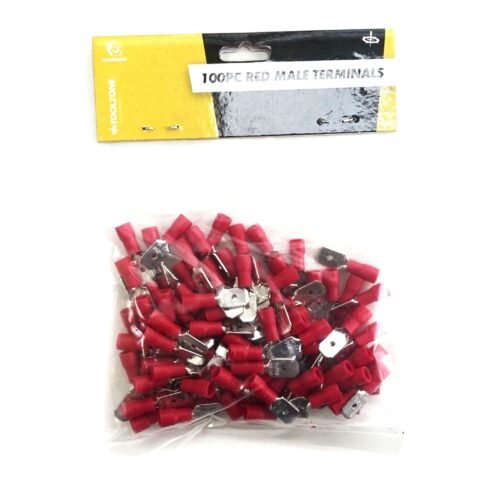 MALE TERMINALS 100PC RED SEMI INSULATED 22-16 awg 6.3mm x 0.4mm – TOOLZONE KDPEL138