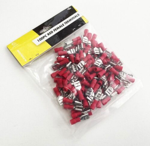 FEMALE TERMINALS 100PC RED SEMI INSULATED 22-16 awg 7.4mm x 0.4mm – TOOLZONE KDPEL137