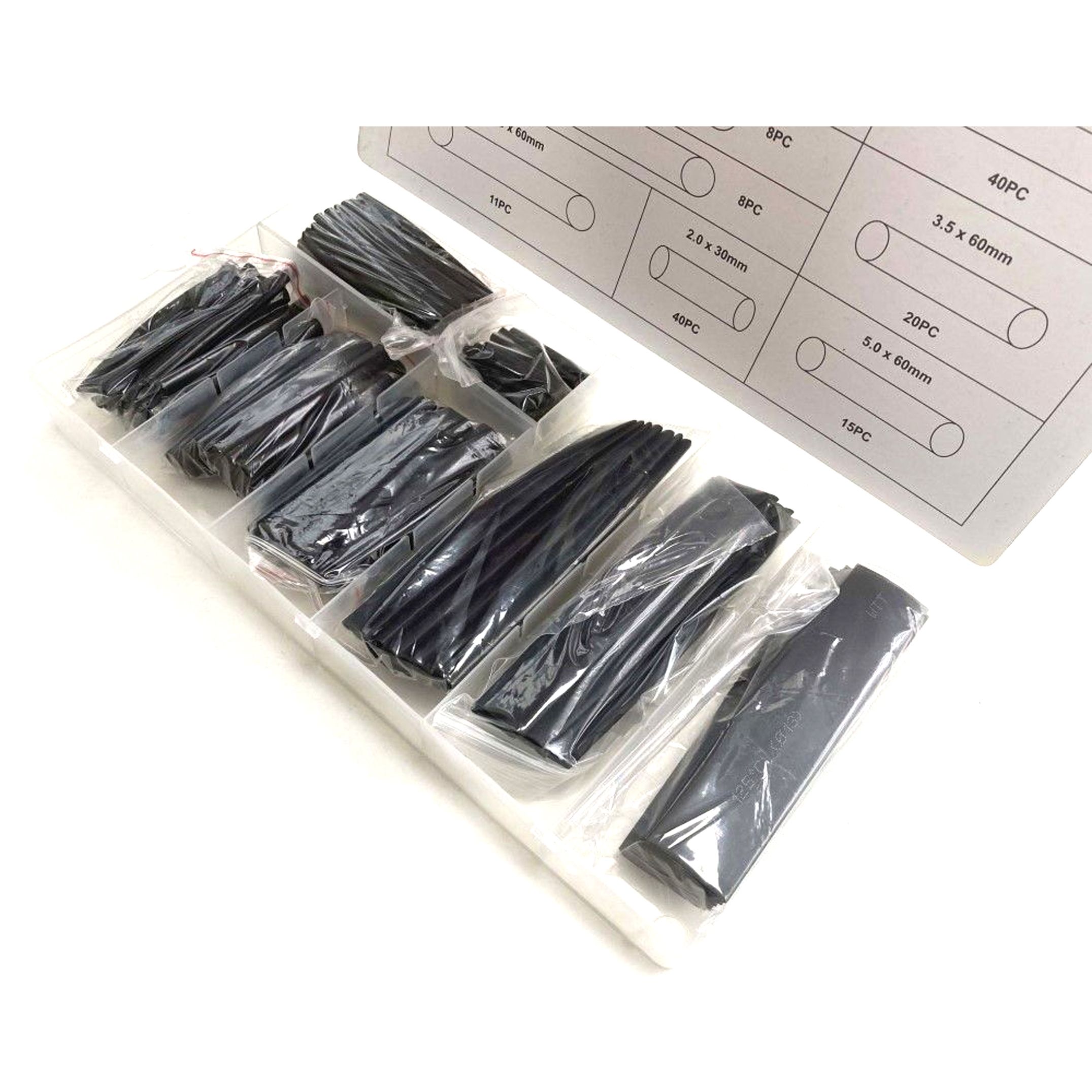 HEAT SHRINK TUBING ASSORTMENT 150PC BLACK WITH PLASTIC BOX - TOOLZONE KDPEL135 - Image 2