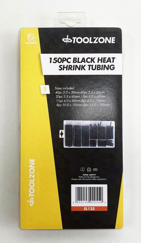 HEAT SHRINK TUBING ASSORTMENT 150PC BLACK WITH PLASTIC BOX - TOOLZONE KDPEL135 - Image 3
