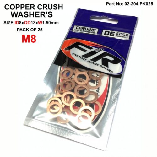 COPPER WASHER M8 PK OF 25, SIZE ID8 x OD13 x W1.5mm