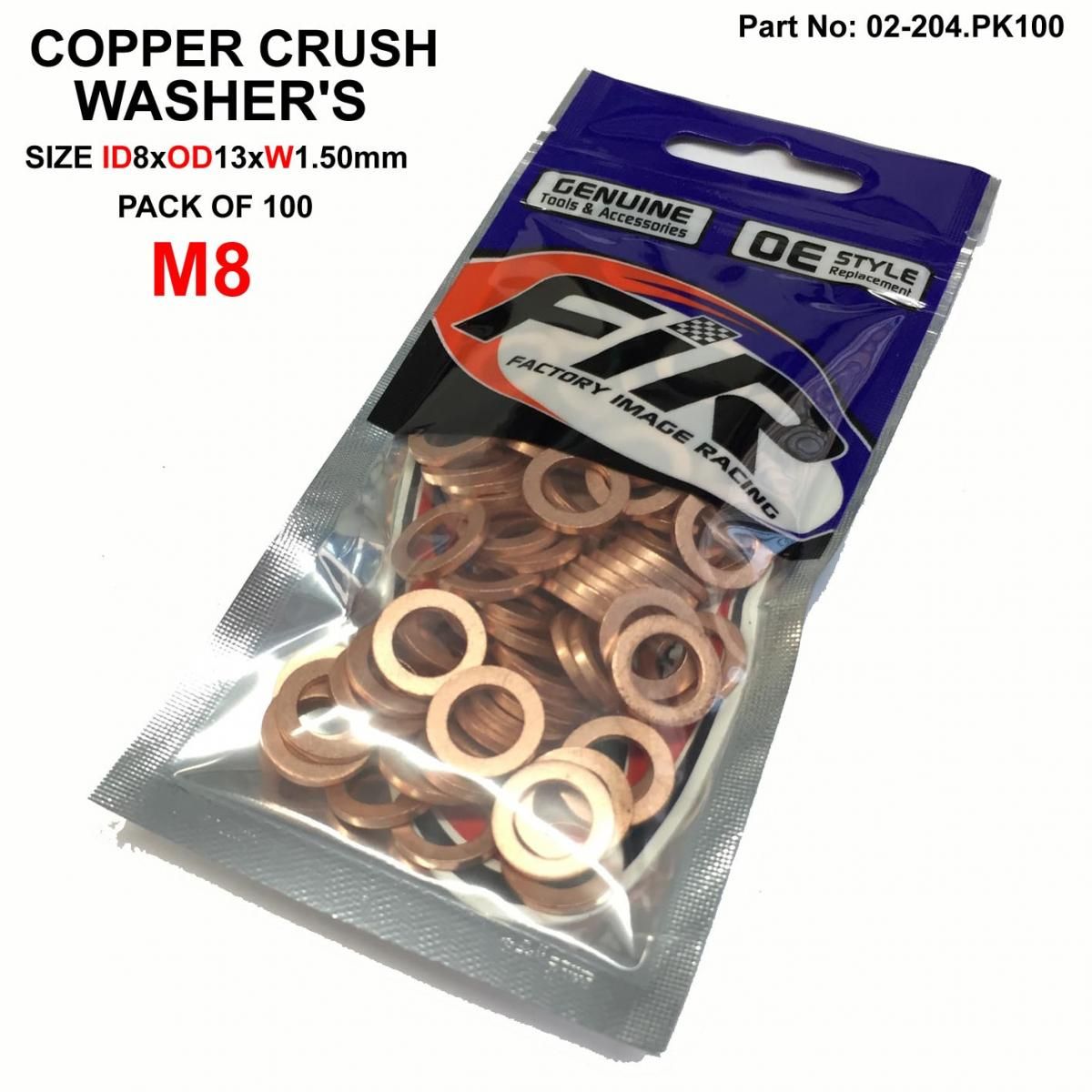 COPPER WASHER M8 PK OF 100, SIZE ID8 x OD13 x W1.5mm - Image 2