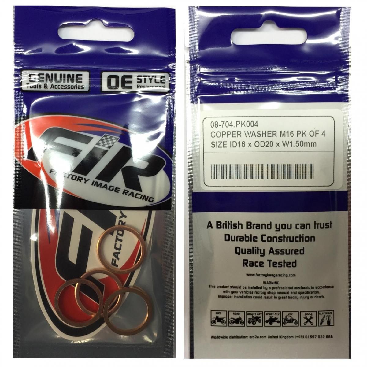 COPPER WASHER M16 PK OF 4, SIZE ID16 x OD20 x W1.50mm