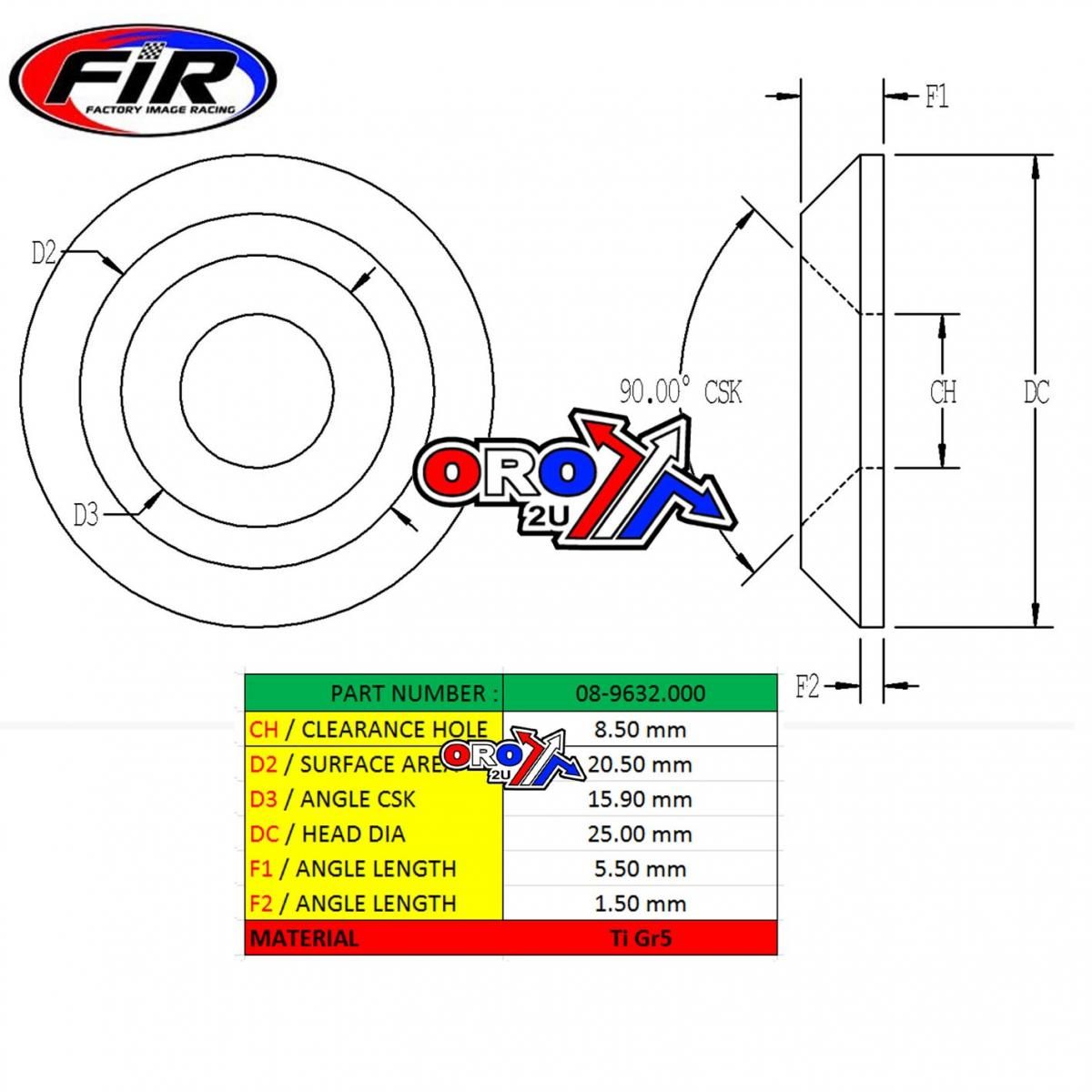 TITANIUM M8 CSK WASHER PK4, TITANIUM GRADE 5 / PACK OF 4 - Image 2