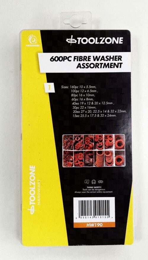 FIBRE WASHER ASSORTMENT 600pc IN STORAGE BOX – TOOLZONE KDPHW190