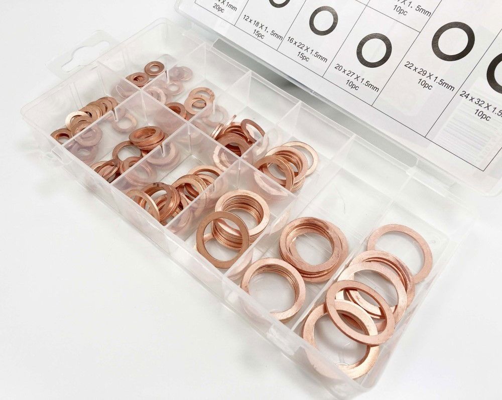 COPPER WASHER ASSORTMENT 140pc SOLID IN STORAGE BOX - TOOLZONE KDPHW180 - Image 3