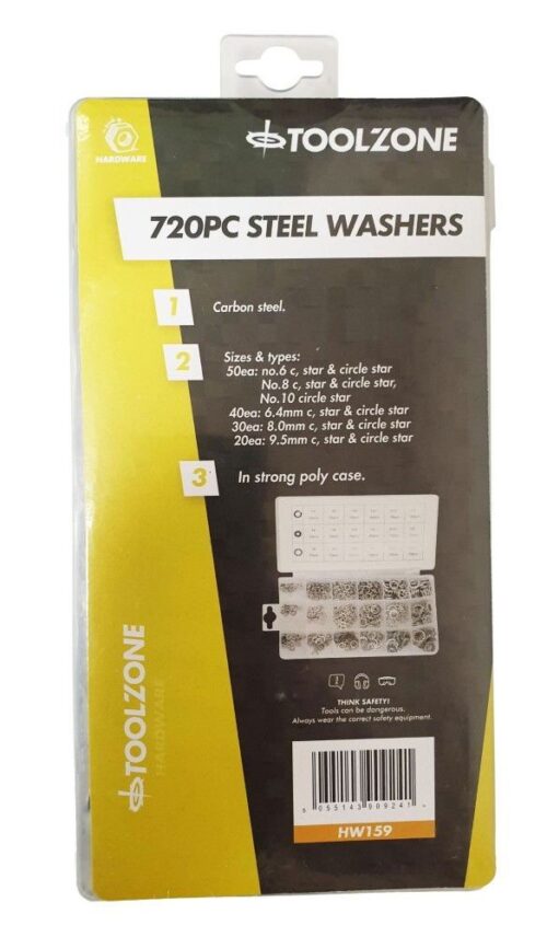 STEEL WASHER ASSORTMENT 720pc IN STORAGE BOX – TOOLZONE KDPHW159