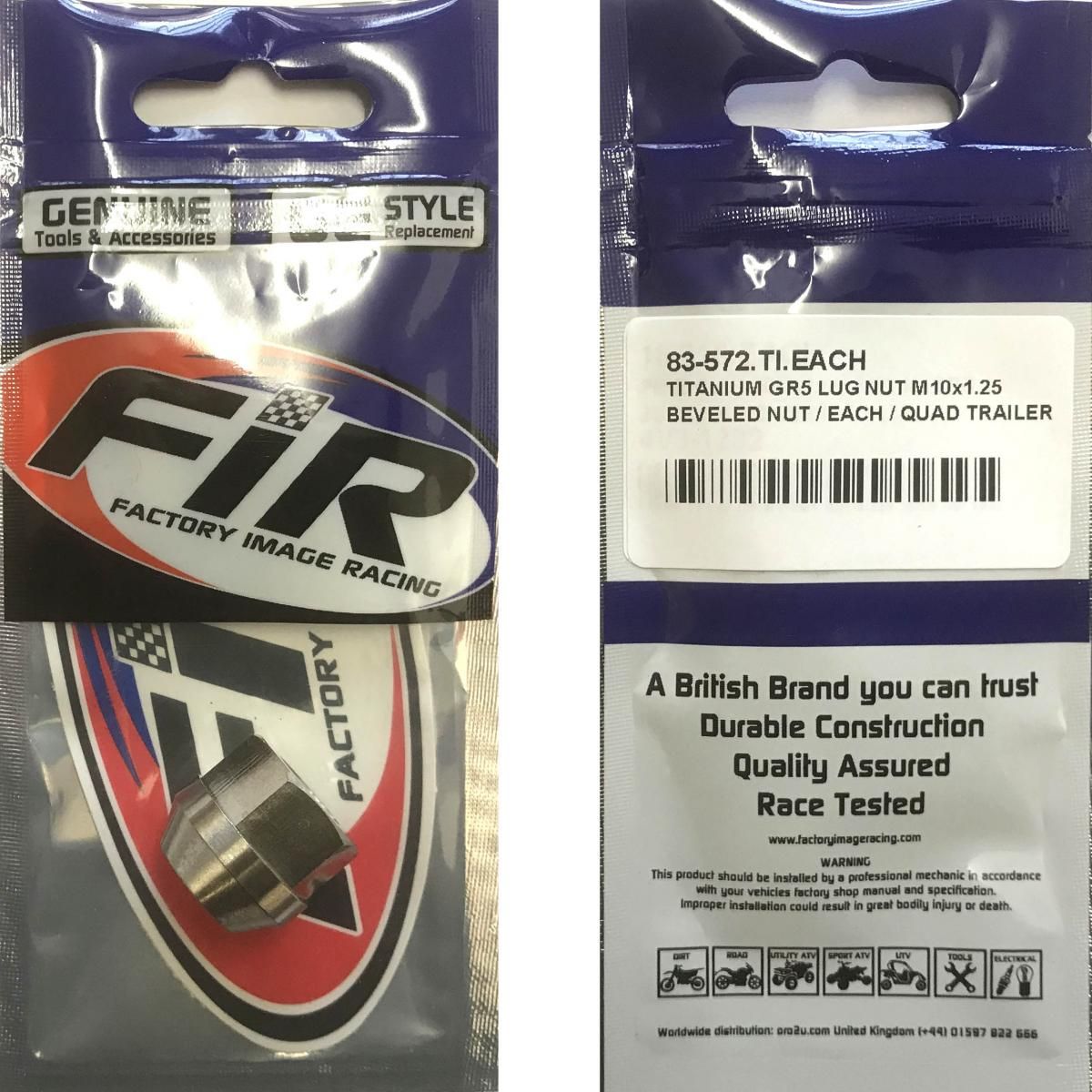TITANIUM GR5 LUG NUT M10X1.25, BEVELED NUT / EACH / QUAD TRAILER