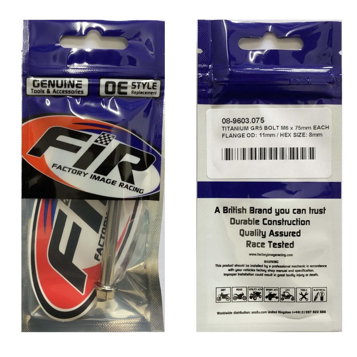 TITANIUM GR5 BOLT M6 x 75mm EACH, FLANGE OD: 11mm / HEX SIZE: 8mm, / - Image 2