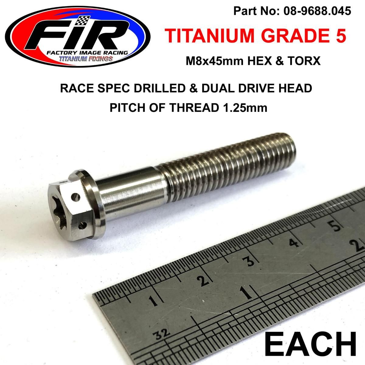 TITANIUM BOLT M8x45mmEACH, GRADE 5 / RACE SPEC DUALDRIVE - Image 3