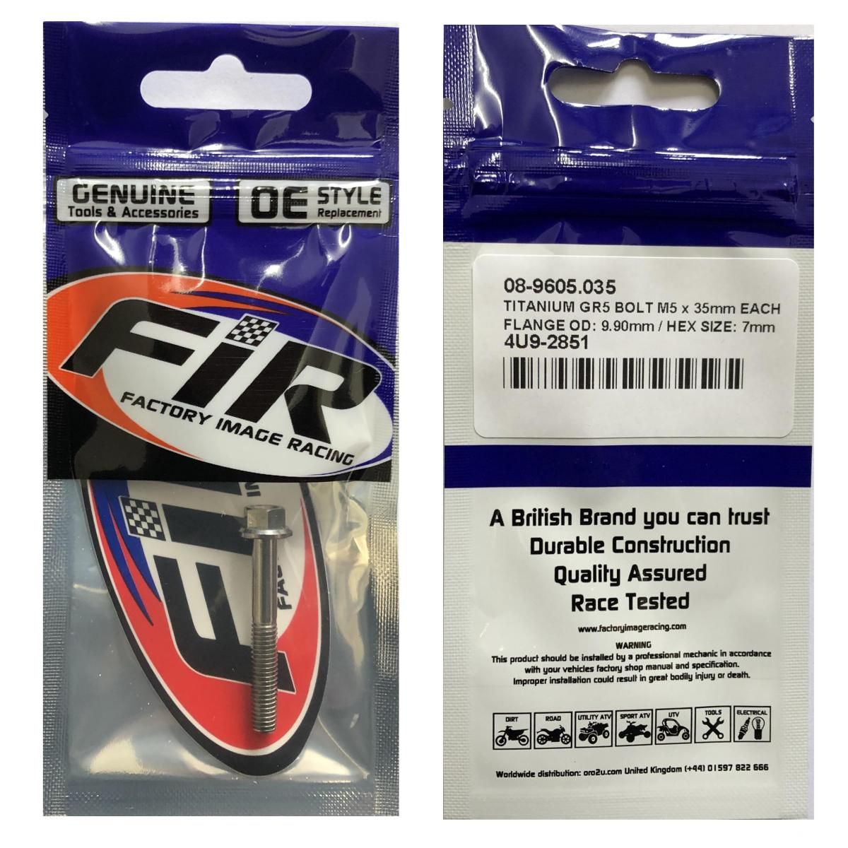 TITANIUM GR5 BOLT M5 x 35mm EACH, FLANGE OD: 9.90mm / HEX SIZE: 7mm, / - Image 2