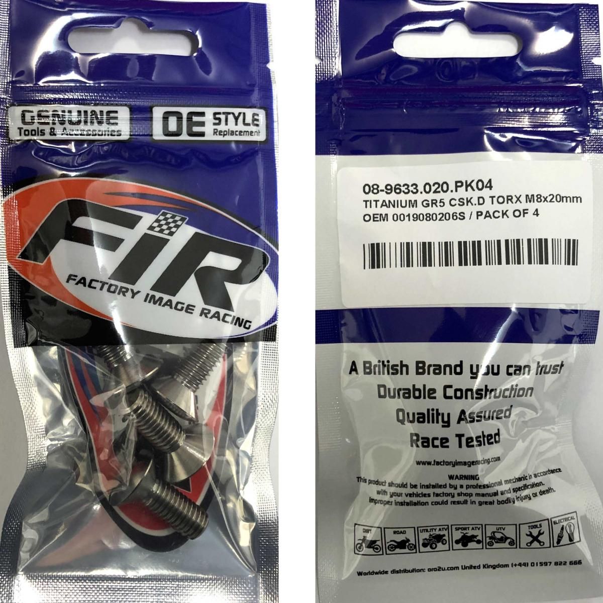 TITANIUM GR5 CSK.D TORX M8X20mm, OEM 0019080206S / PACK OF 4 - Image 2