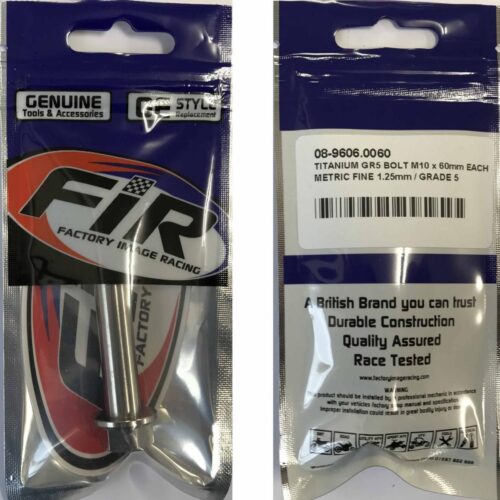 TITANIUM GR5 BOLT M10 x 60mm EACH, METRIC FINE 1.25mm / GRADE 5