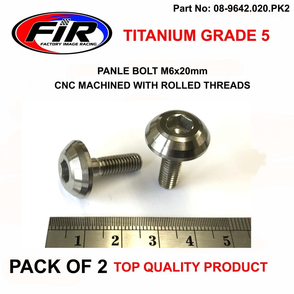 TITANIUM GR5 PANEL BOLT M6X20mm, PACK OF 2 / METRIC COARSE - Image 2